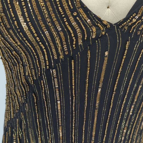 01416 Zara Striped Sequins Midi Dress Black Gold Size Medium party flapper glam - Picture 4 of 10